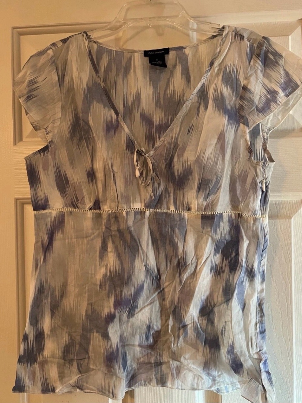 Calvin Klein Blouse Self Flutter Sleeves Women's Sz M